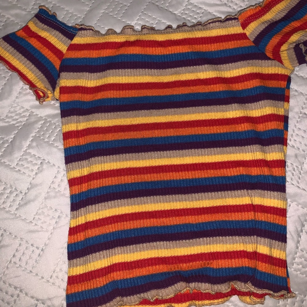 shoulder-less colorful striped crop top